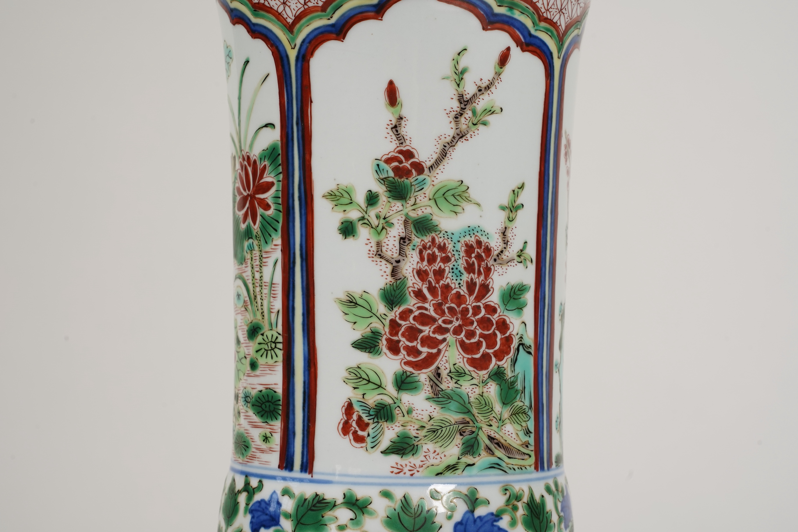 A Chinese wucai gu-shaped vase